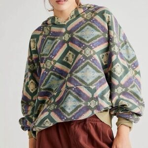 Free People It’s A Vibe Printed Hoodie Cool Combo Oversized Small Boho